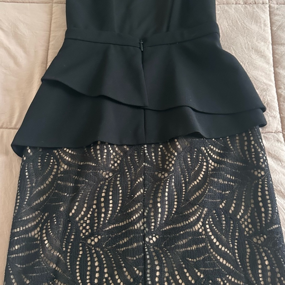 BCBGMaxAzria Black Tan Ruffled Sequin Midi Dress